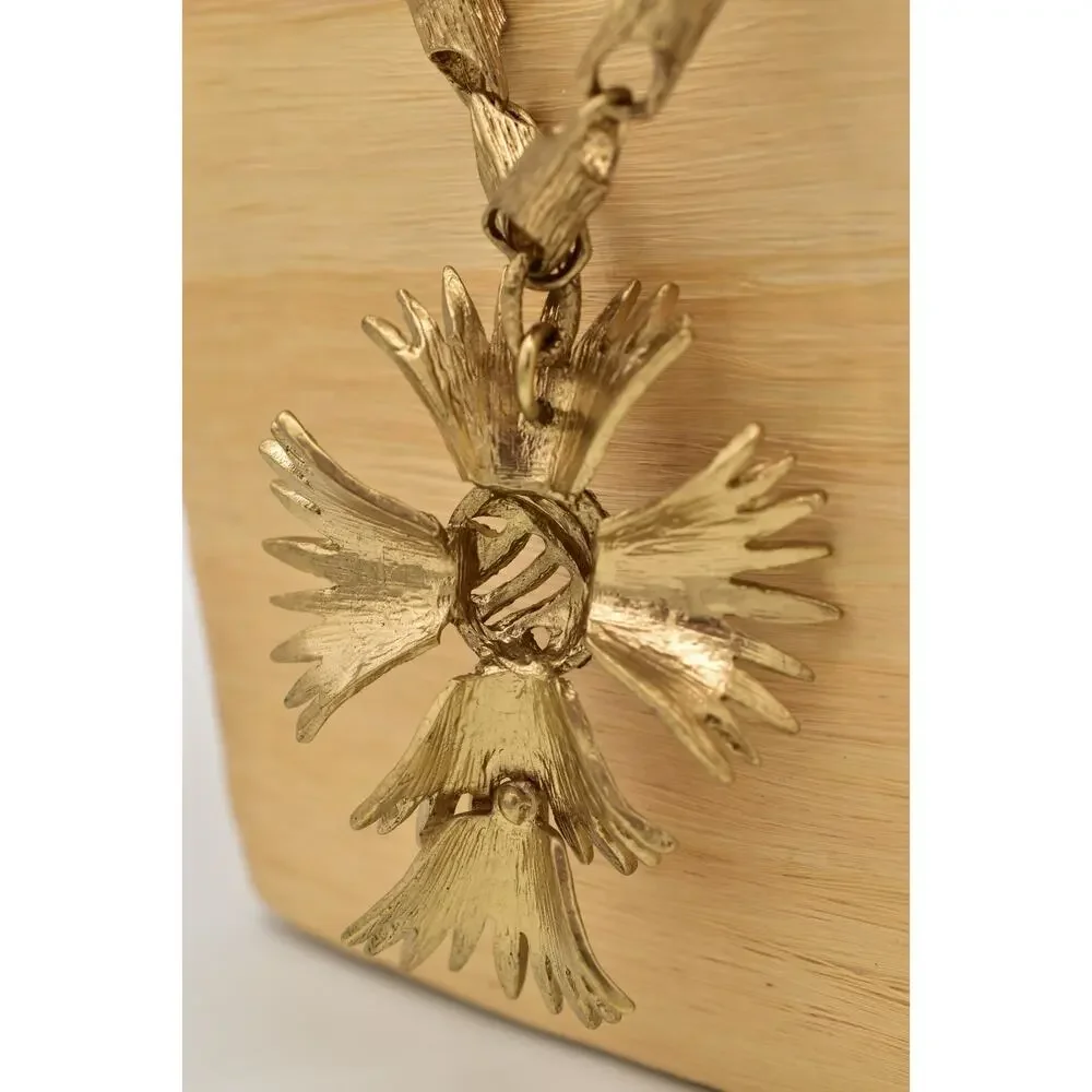 OPC Vintage Statement Cross Necklace Crystal Brushed Chunky Heavy Gold BinBD